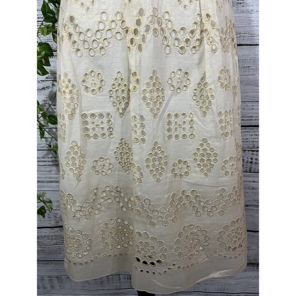 Nygard Skirt Plus 24 Ivory Gold Eyelet Knee Wedding Cocktail Church Modest Slim - Picture 8 of 14